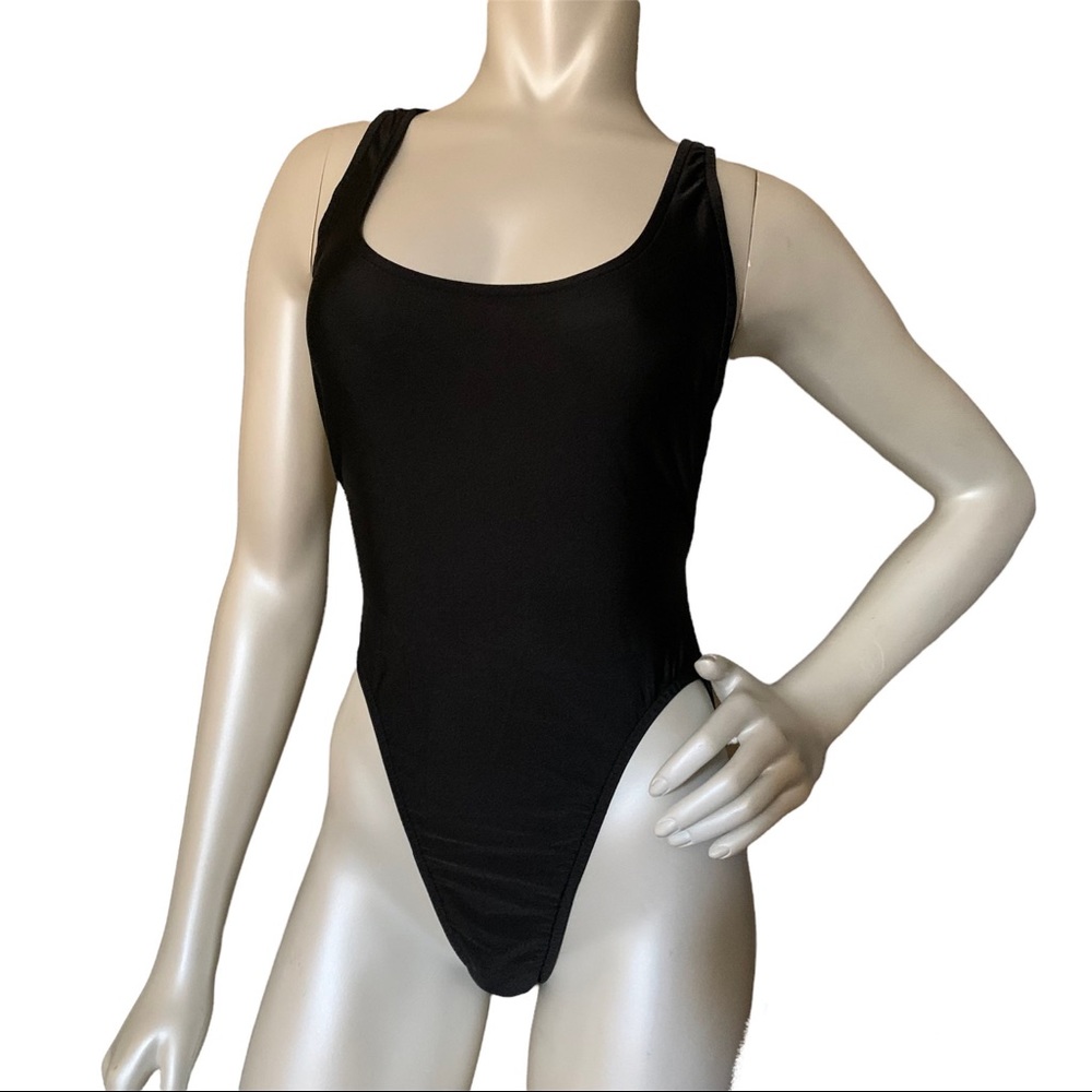 Sexy Vintage Black High Leg One Piece Swimsuit